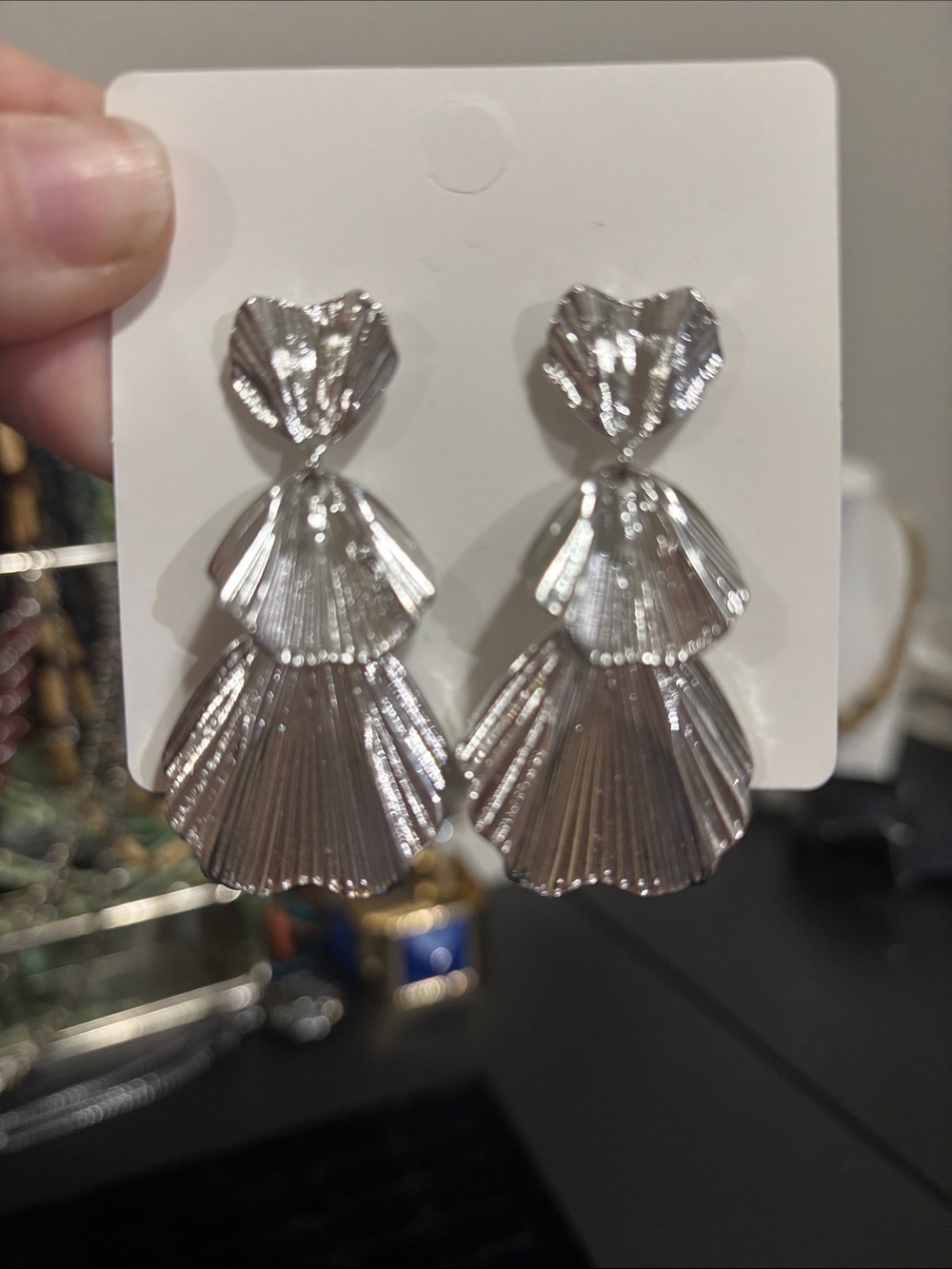 Silver Tiered Shell Drop Earrings - Women Jewelry